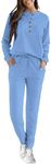 KIRUNDO Womens Sweatsuits 2 Piece Set 2025 Fall Winter Button Henley Sweatshirt Drawstring Pants Lounge Sets with Pockets(Blue, Medium)