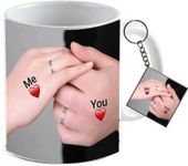 FAZAKA Me and You with Keychain Printed Ceramic Coffee Mug Gift for Friend, Brother, Husband, Boyfriend, Girlfriend, Wife (330 ml, White)