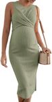 MakeMeChic Women's Maternity Ribbed Knit Sleeveless Criss Cross Tie Back Split Midi Bodycon Tank Dress Mint Green M