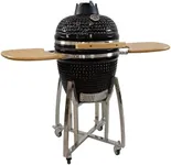 Sunnydaze 18" Kamado Charcoal Grill with Smoker Combo - Outdoor Ceramic BBQ Grill with Side Tables and Wheels - Black