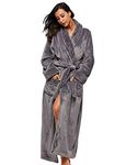 BELLOO Unisex Flannel Dressing Gown Cozy Coral Fleece Bathrobe Long Style, Grey XL