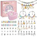 PERRYHOME Charm Bracelet Making Kit for Girls, 62 Pcs Unicorn Jewelry Making Kit with Beads, Bangles, Charm & Gift Box, DIY Arts and Crafts Kit Jewelry Making Supplies Gift Toy Set for Girls Age 3-12