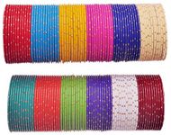 NMII Non-Precious Metal with Base Metal and Spread with Zari Glossy Finished Bangle set For Women and Girls, (Multicolour-Design-1 2.6_Inches), Pack Of 144 Bangles