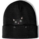 Womens Cat Beanie Cute Cat Lover Gifts Animal Knitted Hats for Women Girls (Black)