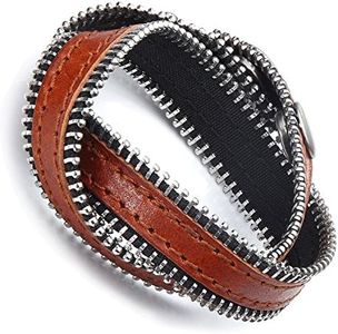 Urban Jewelry Zipper Style Brown Genuine Leather Wrap Cuff Bracelet for Men
