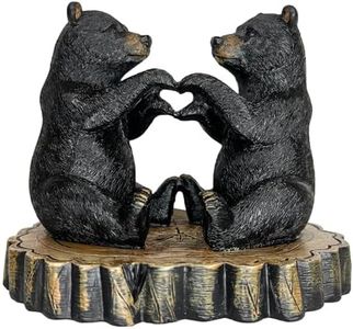 Two Black Bears Heart Hands Figurine – 6” Wide Whimsical Bear Couple I Love You Statue – Rustic Home, Cabin, Lodge, Office Decor