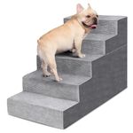 Heeyoo Dog Stairs for Small Dogs,5-Step Dog Steps for High Bed and Couch, High-Density Foam Pet Steps with Supporting Board, Non-Slip Removable Washable Cover, Grey, 23" High