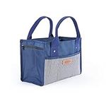 SEEDR GARDEN WORKS Garden Tool Organizer Bag, Water Resistant, Structured Walls, Dry Phone Pocket, Interior & Exterior Tool Pockets, Dark Blue, Size 13 x 7 x 9 inches