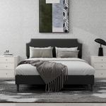 Tuconia Upholstered Platform Queen Size Bed Frame with Adjustable Headboard Wooden Slats Support No Box Spring Needed Noise-Free Linen Black