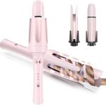 Automatic Curling Iron Hair Curler, Replaceable Curling Wand with 2 Sizes Barrel (1", 1.25") & 3 Temps, Hair Waver with Anti-Tangle & Auto-Off, Double Voltage Rotating Curling Iron for Long Hair-Rose