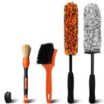 YeewayVeh Car Wheel Brush Kit, 4PCS Microfiber Wheel Cleaner Brush, Soft & Scratch-Free Detailing Brush and Tire Brush, Professional Wheel Cleaning Kit for Car Rim Fenders Engine Exhaust Tips, Orange