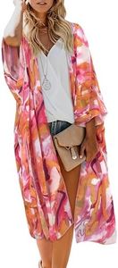 MayBuy Beach Cover Ups for Women Kimonos Boho Swimsuit Chiffon Coverups Long Flowy Swimwear Cardigan Summer Open Front Cover Up Pink Purple Floral XXXL