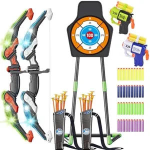 ASTRAEA 2 Pack Bow and Arrow for Kids, LED Light Up Archery Set with Shooting Game Toy & Cup Suction Standing Target for Boys and Girls Age 5 6 7 8 9 10 11+, Indoor Outdoor Activity Gift for Christmas