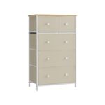 SONGMICS Drawer Dresser, Storage Dresser Tower with 5 Fabric Drawers, Dresser Unit, for Hallway, Bedroom, Camel Yellow and Cream White ULTS514W01