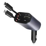UNBREAKcable 120W 4 in 1 Retractable Car Charger,Car Phone Charger, Retractable Cables & 2 USB Ports Car Adapter for Android Phones & iPhone 17/16/15/14/13/12/11 Pro Max, Xr, Ipad BY AIL-KIN