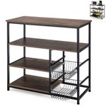 GiantexUK Kitchen Baker's Rack, Microwave Oven Stand with Mesh Baskets, Wheels & Hooks, Industrial Storage Shelves for Home Dining Living Room Office Restaurant (No Wheels, No Hooks, 2 Baskets)