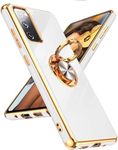 LeYi for Galaxy S20-FE-5G Case: 360° Rotatable Ring Holder Magnetic Kickstand, Plating Rose Gold Edge Protective Samsung Galaxy S20 FE 5G Case, White