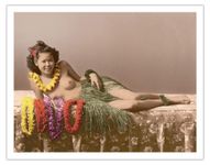 Young Topless Hawaiian Girl - Classic Vintage Hand-Colored Tinted Art - Vintage Hawaiian Real Photo Postcard c.1943 - Fine Art Matte Paper Print (Unframed) 11x14in