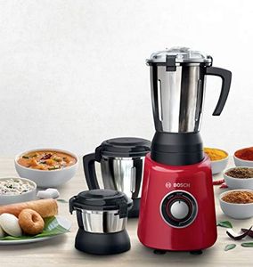Bosch Plastic Truemixx Radiance Mixer Grinder 600 Watt, 3 Jars - MGM4334RIN, Red