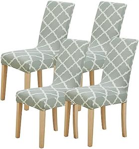 BESBESME Dining Chair Covers Set of 4 Diamond,Washable Spandex Parson Chair Slipcovers Kitchen Stretch Seat Cover Removable for Dining Room,Hotel,Restaurant(4PCS,Lattice Blue Grey)