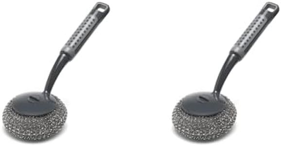 Addis ComfiGrip Long Handled Washing Up Scourer Scrub Brush, Metallic Graphite, 26 x 10 x 12 cm,517706 (Pack of 2)