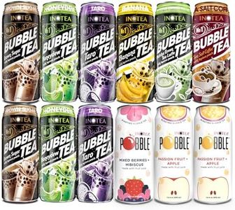 (Pack of 12) INOTEA Bubble Tea and Pobble Variety Pack | Assortment Contains Different Combinations of Bubble Tea and Pobble (Bursting Bubble Tea). Bubble Tea Flavors: Brown Sugar, Honey Dew, Taro, Banana, Matcha Latte, and Sea Salt Coffee. Pobble Flavors: Mango+Red Dragon Fruit, Mixed Berries+Hibiscus, and Passion Fruit+Apple. Straws Included. (INOTEA Assorted Pack 5)