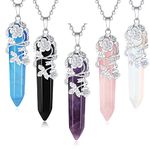 XIANNVXI 5Pcs Amethyst Rose Quartz Clear Quartz Chakra Crystals Necklaces for Women Flower Wrapped Crystal Point Pendant Necklace Natural Reiki Spiritual Gemstone Mothers Day Gifts