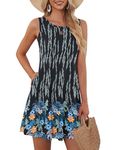 WNEEDU Women's Summer Dress Boho Floral Casual Sleeveless Beach Dresses with Pockets, Black Blue Flower M