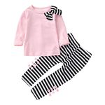 Baby Toddler Girls Clothes Sets 1-6 Years Old Kids Long Sleeve Bow Shirts Tops Stripe Pants Fall Winter Outfits, Pink, 5-6 Years