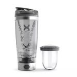 Promixx Pro Shaker Bottle | Rechargeable, Powerful for Smooth Protein Shakes | includes Supplement Storage - BPA Free | 600ml Cup (Silver White/Gray)