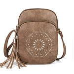 Small Crossbody Bags for Women Boho Cell Phone Purse Cross body Handbags with Triple Zip Pockets,Vegan Leather, Khaki, Small