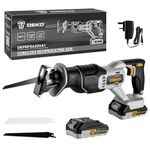 Cordless Reciprocating Saw :DEKOPRO 20V Electric Wood Saw with 1*2Ah Batteries and 2 Blades,Max 22mm Stroke,Tool-Free Blade Change,3200 SPM Variable Speed,LED Light-for Wood and Metal,PVC Cutting,Bone
