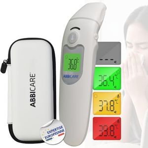 Thermomètre frontal et auriculaire ABBICARE™ avec sacoche | Mode spécial bebe précis et rapide 1sec sans contact multifonction | thermometres medicaux professionnel infrarouge adulte