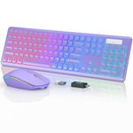 Wireless Keyboard and Mouse Combo - RGB Backlit, Rechargeable & Light Up Letters, Full-Size, Ergonomic Tilt Angle, Sleep Mode, 2.4GHz Quiet Mouse for Mac, Windows, Laptop, PC, Trueque (Purple)