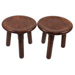 AMAZE SHOPPEE Modern End Table | Stool for Living Room Side | Outdoor | Office Furniture Corner Table | Brown Round Tabletop with 3 Foldable Legs (2)-Mango Wood