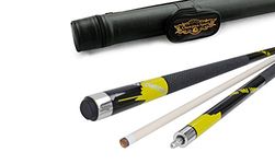 Champion Spider Yellow Billiards Maple Pool Cue Stick 21 oz, Black Pool Cue Case, Champion Glove