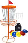 SGSPORT Disc Golf Basket with Discs | Portable Disc Golf Target with Heavy Duty 24-Chains Disc Golf Course Basket, Come with 6pcs Disc Golf Discs with Carry Bag