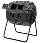 Safstar 43 Gallon Outdoor Compost Bin, Dual Chamber Compost Tumbler W/2 Sliding Doors & Gloves Included, Large Capacity Composting Bins, Garden Rotating Tumbling Composter for Patio Yard Lawn (Black)