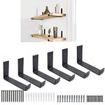 Shelf Brackets 6 Pack Heavy Duty Floating 5.5"L x 4.0"H x 1.5"W Black Metal Shelves Wall Mounted Rustic Iron J Shelf Brackets with Lip for DIY Open Shelving Brackets