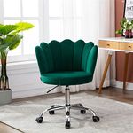 Finch Fox MS Chrome Metal Base & Velvet Fabric Upholstered Shell Ergonomic Mid-Back Modern Leisure Crown Chair with Wheels & Adjustable Swivel [Dark Green]