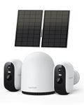 WUUK 2K Solar Security Cameras Wireless Outdoor, Homebase Support Up to 8 Cams, 2 Cams Kit with Forever Power, No Monthly Fee, 32GB Local Storage, Compatible for Alexa, Google Home&IFTTT, 2.4G&5G WiFi