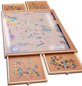 PlayVibe Puzzle Locker 1000 Piece Puzzle Board with Drawers and Cover - Puzzle Solve Station - Sturdy Puzzle Table with 4 Drawers 22 1/4” x 30" - Jigsaw Portable Wooden Puzzle Tray, Puzzle Accessories
