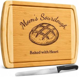 Personalized Sourdough Cutting Board and Bread Knife Set - Bambüsi Engraved Bamboo Bread Cutting Board, Monogrammed Custom Baking Gift for Bakers, Wedding, Housewarming, Anniversary