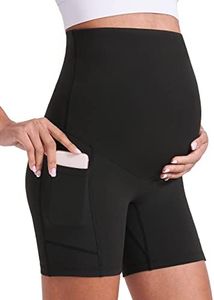 Enerful Women's Maternity Yoga Shorts Over The Belly Comfy Biker Workout Active Pregnancy Gym Short Pants with Pockets 8"/5", Black 5", Large