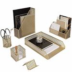 BLU MONACO 6 Piece Cute Gold Desk Organizer Set - Desk Organizers and Accessories for Women - Cute Office Gold Desk Accessories - Desktop Organization