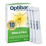 Optibac Probiotics Bifido & Fibre - Vegan Digestive Probiotic Supplement with FOS Fibre to Maintain Regularity & 25 Billion Bacterial Cultures - 10 Sachets