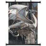 Home Decor Art Poster with White Dragon Fantasy Mobile Wallpaper Wall Scroll Poster Fabric Painting 23.6 X 35.4 Inch (60cm X 90 cm)