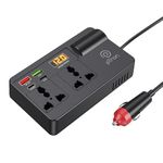pTron PowerEdge 200W Car Laptop Charger/Car Power Inverter with 2 USB (3A & 2.4A) + 2 Type-C (30WPD & 2.4A), Smart USB Charging Ports, 12V/24V DC to 220V AC, 2X Universal AC Outlet (Black)