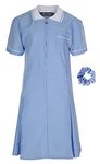 Miss Chief - Girl's School Uniform Pleated Gingham Summer Dress + Hair Bobble Age 3 4 5 6 7 8 9 10 11 12 13 14 15 16 17 18 20 Sky Blue