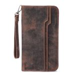 Leatherganic Leather Travel Wallet with Hand Strap - Unisex Passport Holder, RFID Blocking, Multiple Pockets, Family Passport Holder Wallet, Brown, 9x5 inches, Long Travel Wallet